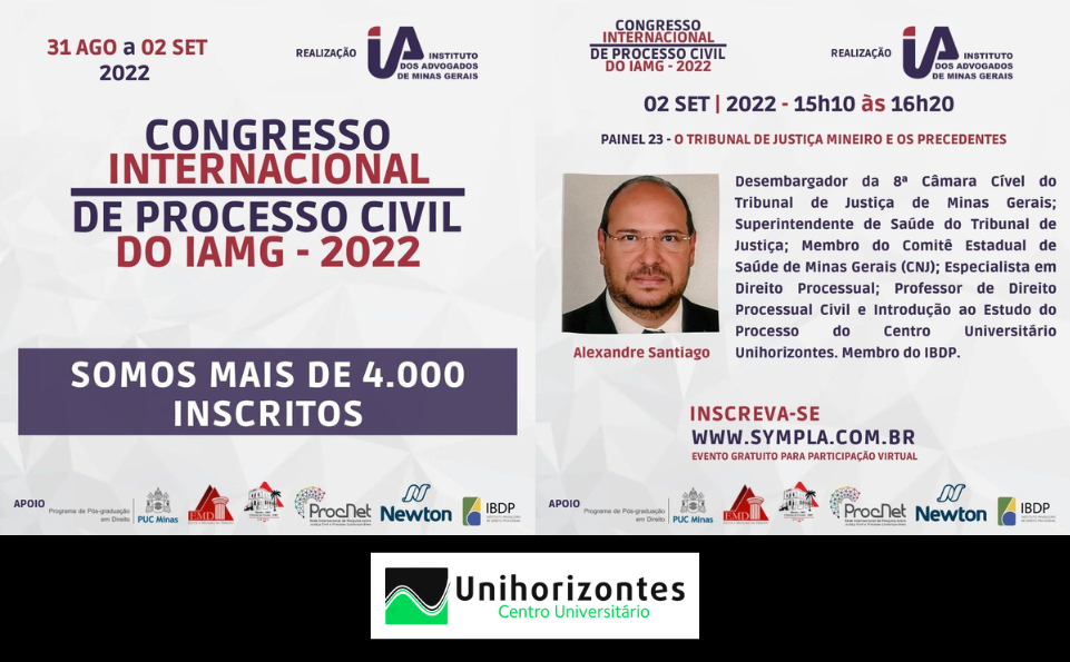 Professor do Unihorizontes participará do Congresso Internacional do Processo Civil do IAMG 2022